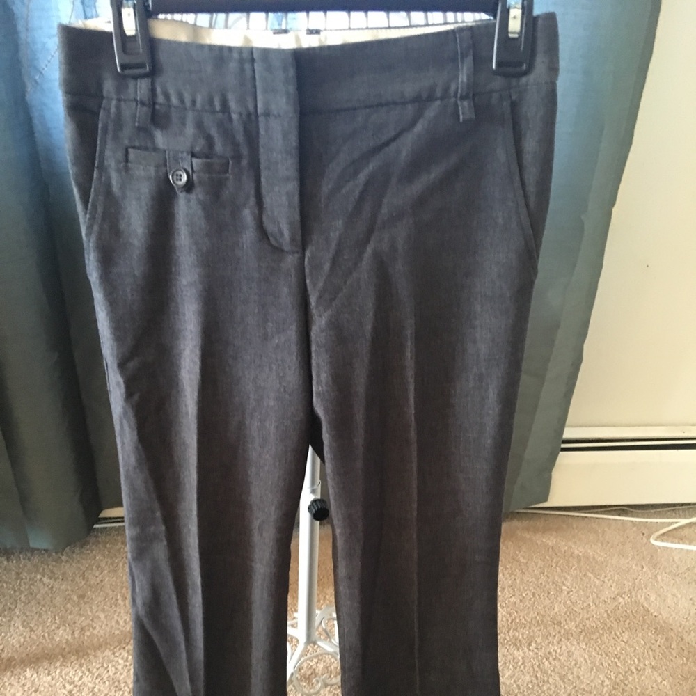 Dark grey, full length pants. Bottom to pant suit